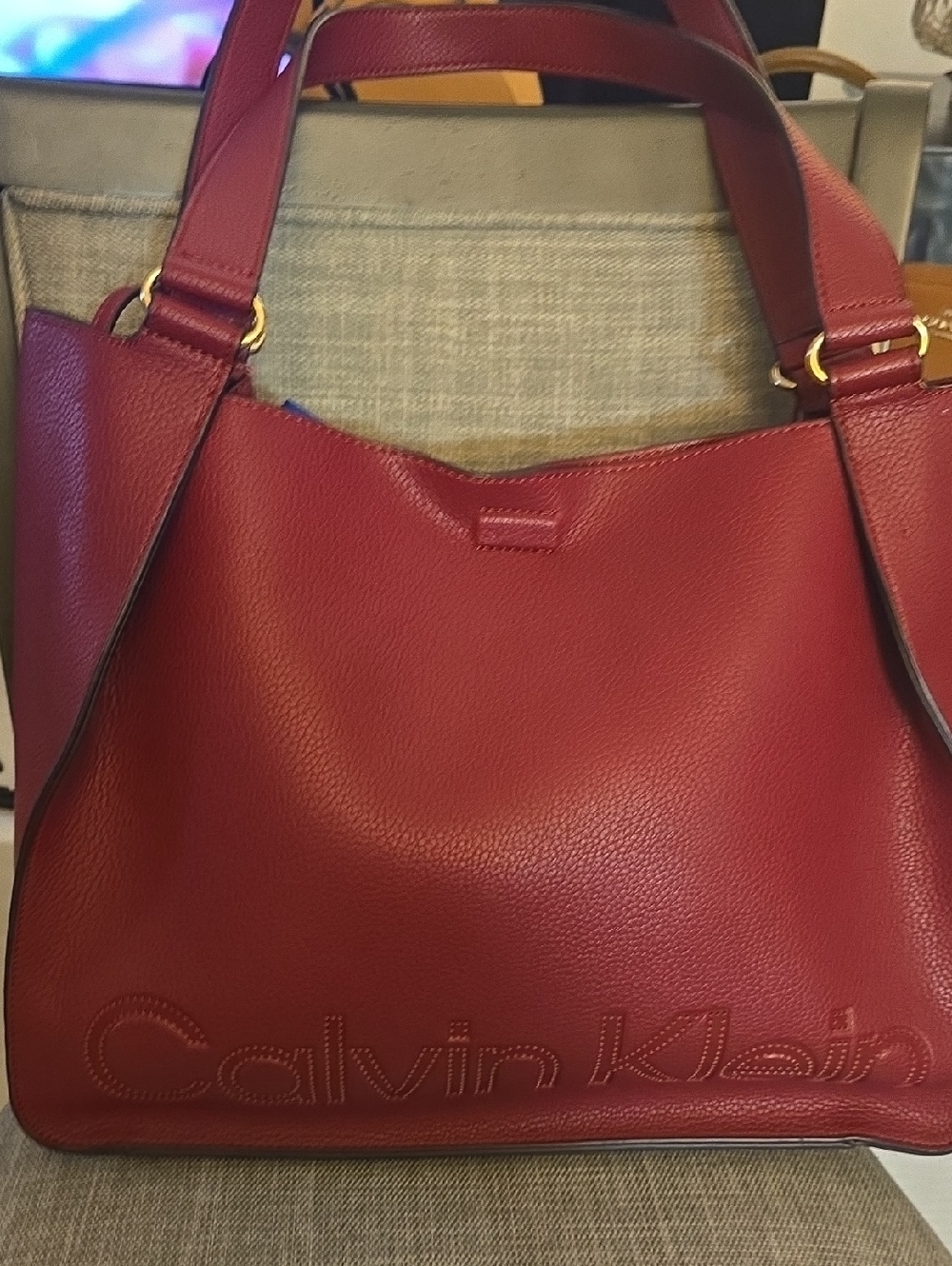 Calvin Klein Burgundy Leather Shoulder Bag